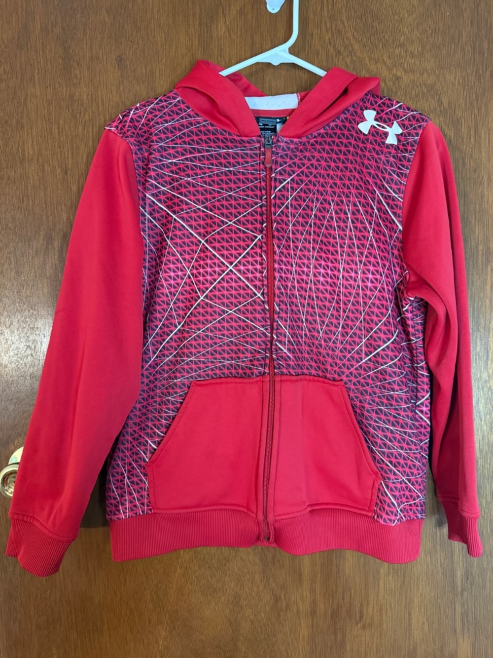 Under Armour Kids Red Full-Zip Hooded Sweatshirt with Geometric Print